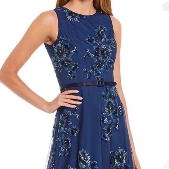 Eliza J Sequin Floral Print Belted Gown - Picture 2 of 13